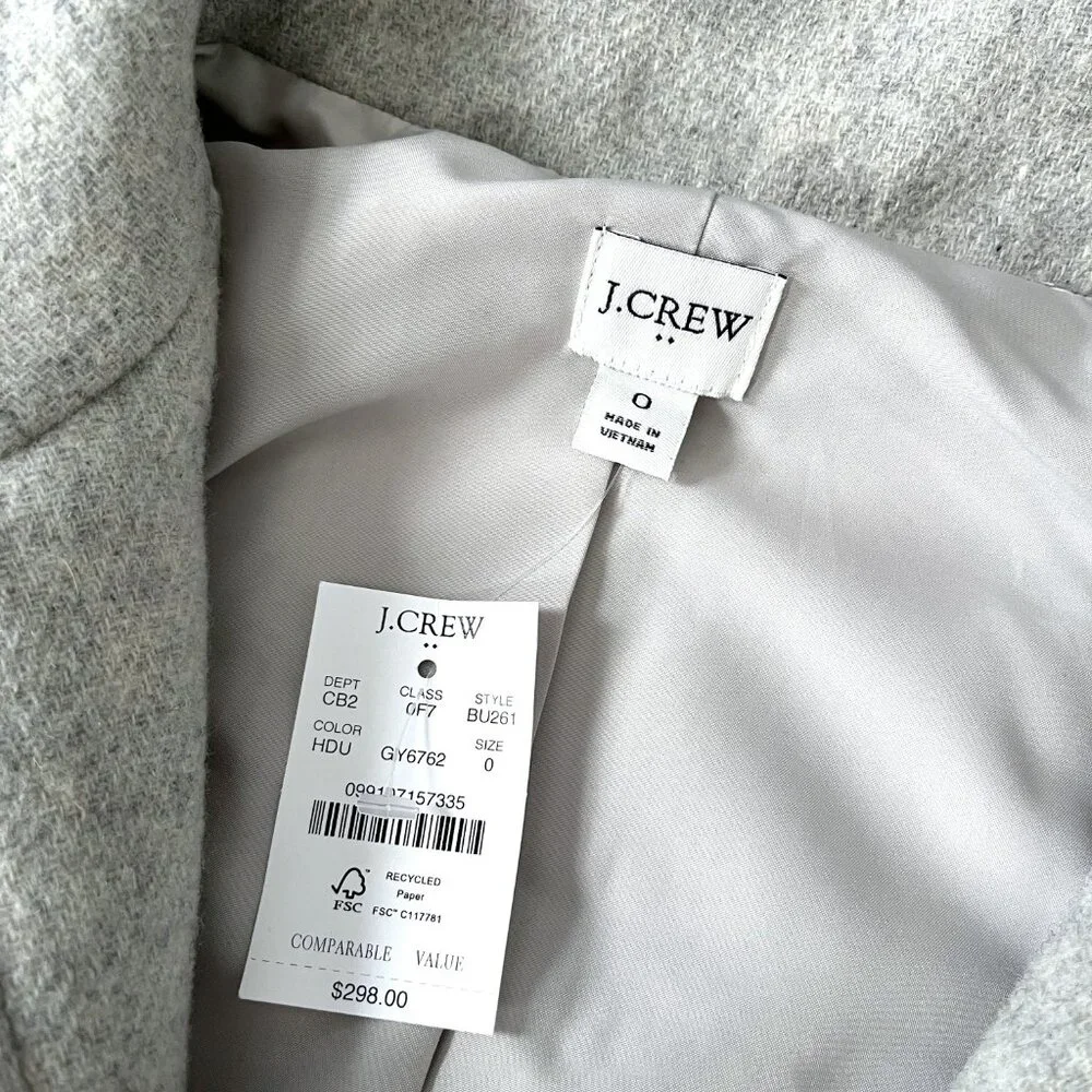 NWT J. Crew Wool-Blend City Coat Peacoat (Gray) 0